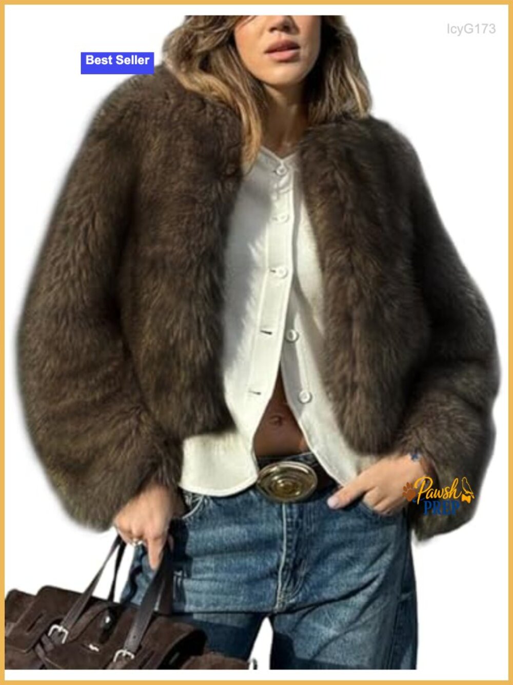 Women's Cropped Faux Fur Coat Fluffy Shaggy Winter Jacket